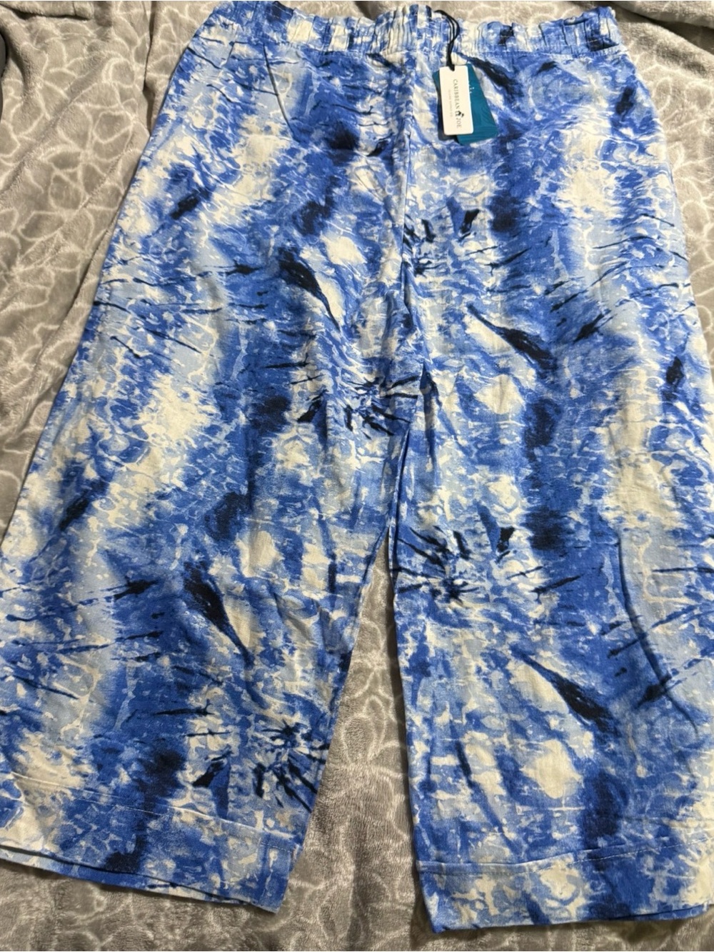 Caribbean Joe Blue & White Tie-Dye Wide Leg Pants